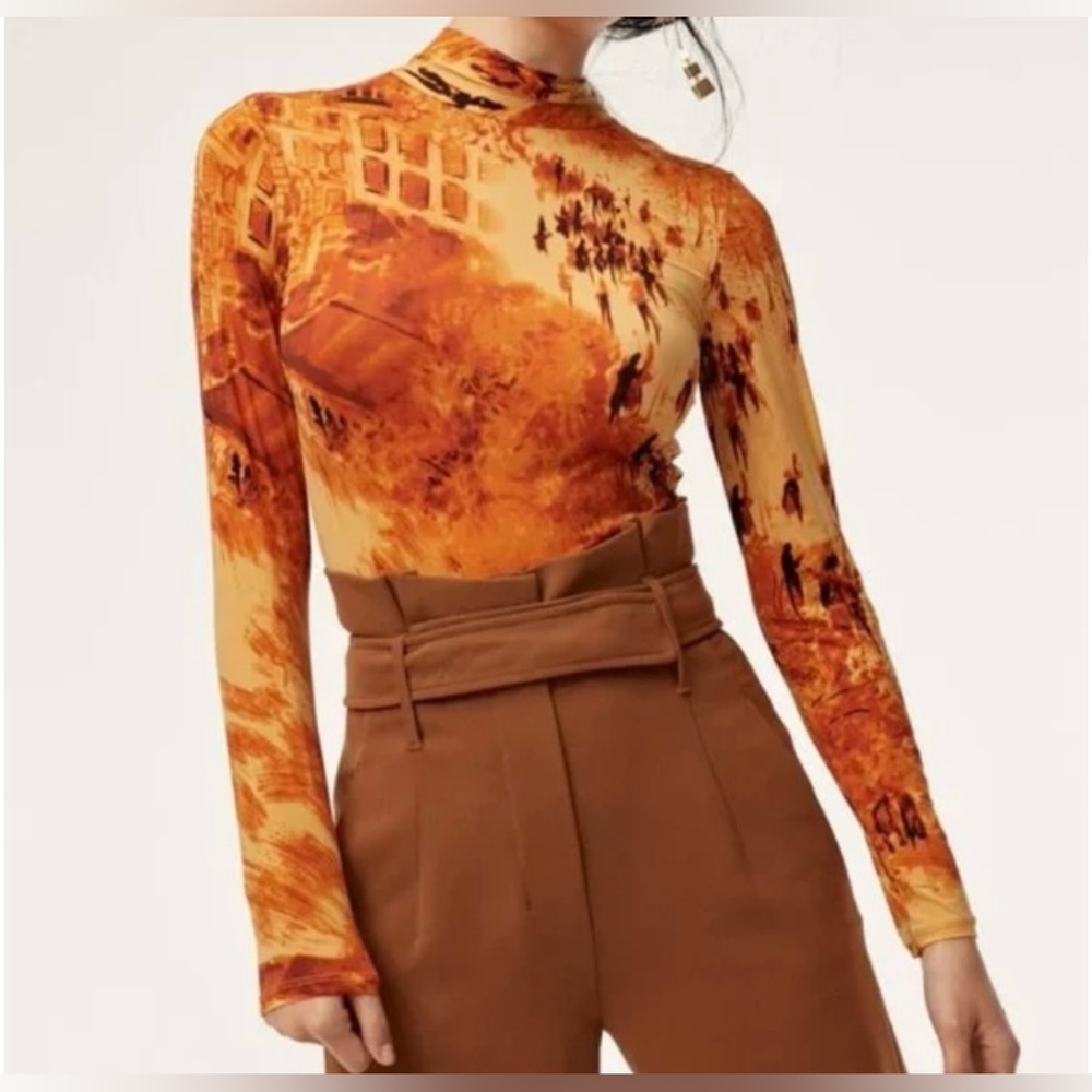Babaton Fiery Orange Artistic Long Sleeve Top